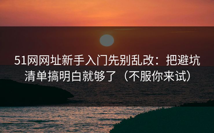 51网网址新手入门先别乱改：把避坑清单搞明白就够了（不服你来试）